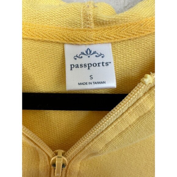 Passports Womens Yellow‎ Sweatshirt Small Zip up hooded drawstring Cotton - Picture 3 of 6